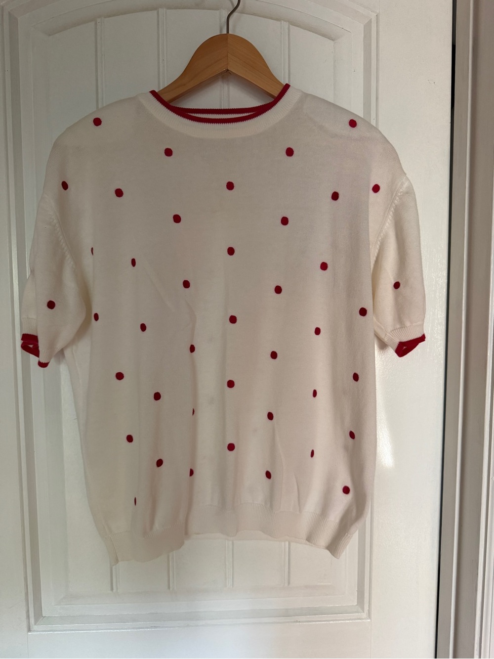 Vintage Polka Dot Short-Sleeve Knit Sweater